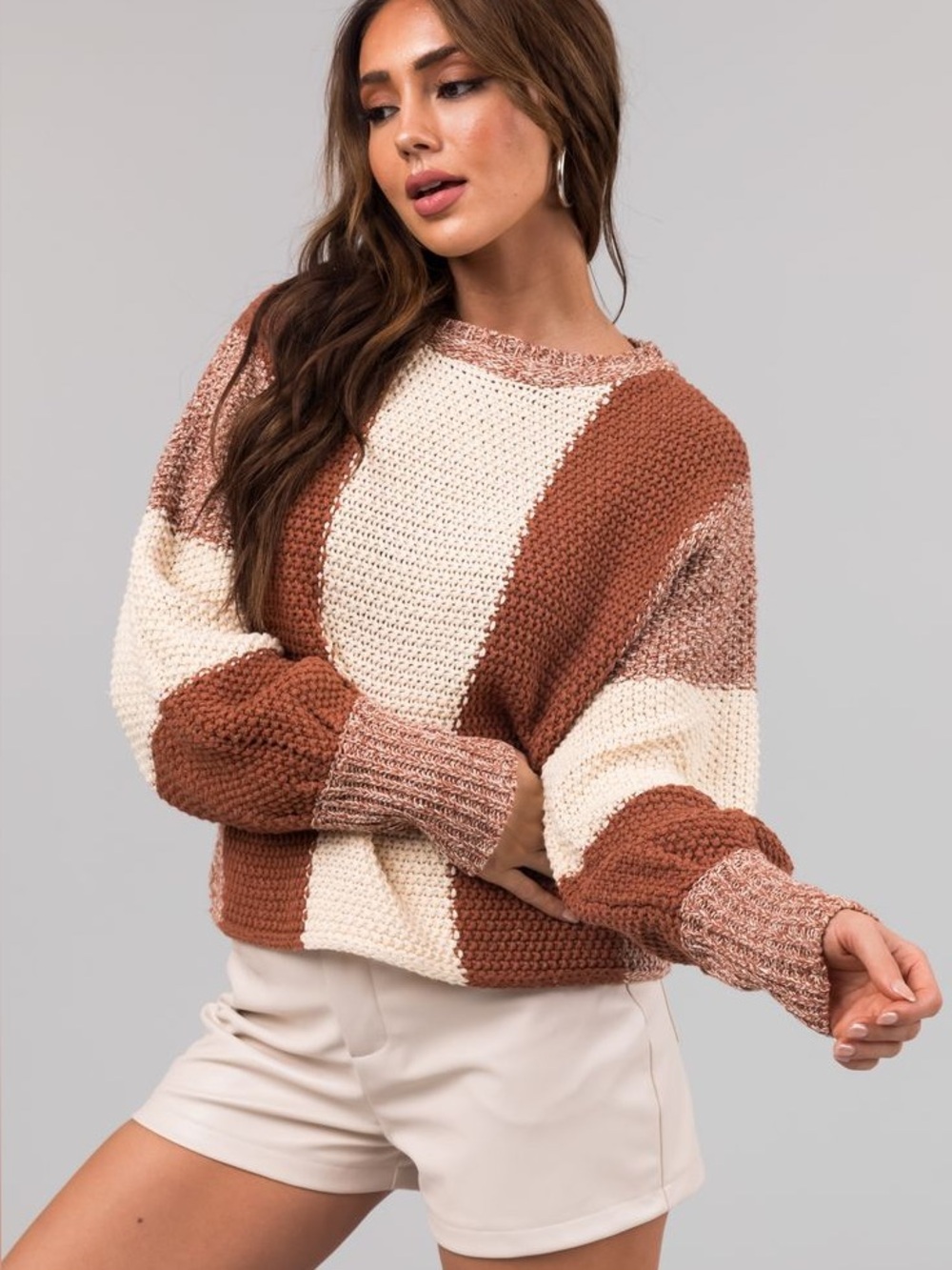 🧡✨ Entro Long Sleeve Colorblock Knit Pullover Sweater – Rust | Size XL | NWT ✨🧡